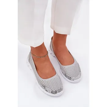 Dámské lodičky Kožené Děrované Baletky Vinceza 95323 Barva: Stříbrná, Velikost: 37