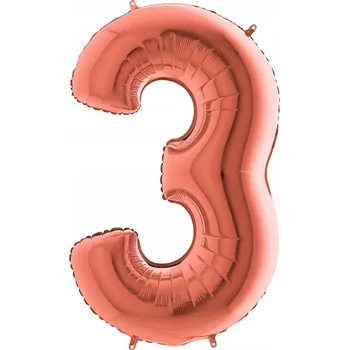 Balónek Číslice 3 Fóliový Balónek na HEL! Rose Gold Balónek 0-9
