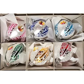 Vánoční ozdoba Vánoční skleněné ozdoby - Olivy, reflektor, lesk/mat, malovaný dekor, 6ks