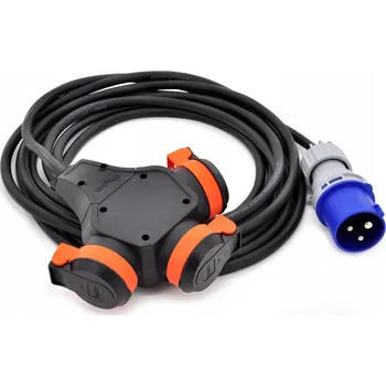 Napájecí kabel PRODLUŽOVACÍ KABEL GUMOVÝ ROZBOČKA KEMPINGOVÁ T-ROZDĚLOVAČ WE16/3 10m 3x2.5mm2 IP54