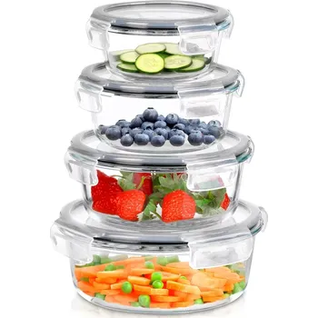 Dóza na potraviny Skleněné kulaté dózy na potraviny se vzduchotěsným víkem, sada 4 ks