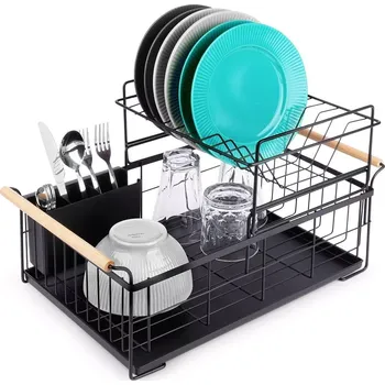 Odkapávač na nádobí Černý dvouúrovňový odkapávač na nádobí 48 × 29 × 28,5 cm VILDE