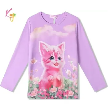 Dívčí tričko dlouhý rukáv Kugo ST3621 fialové (Pohodlné tričko pro dívky s kočičkou)