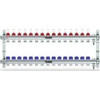 rozdělovač topení Rehau HKV-D15 rozdělovač 15 okruhů pro podlahové topení, s průtokoměry, nerez ocel