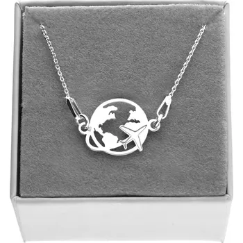 Náramek Stříbrný náramek zeměkoule globus s letadlem země STŘÍBRO 925 17 cm