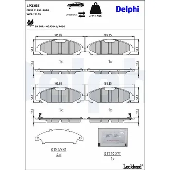 Brzdová destička Sada brzdových destiček, kotoučová brzda DELPHI LP3255