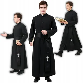Karnevalový kostým Kostým Kněze Kostým Kněz Sutaně Převlek Kněz Na Halloween Sutana + Pásek