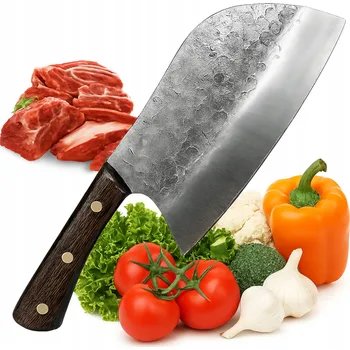 Kuchyňský nůž SEKÁČEK NŮŽ RUČNĚ KOVANÝ 30CM KUCHAŘSKÝ + BROUSEK KÁMEN NA BROUŠENÍ