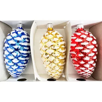 Vánoční dekorace Skleněné Vánoční Baňky Šišky 3 kusy Ručně zdobené. polský výrobek, barevné.