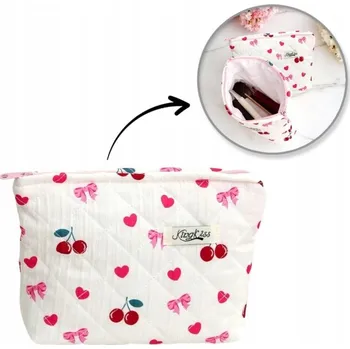 ECARLA prošívaná kosmetická taška, kufřík s rukojetí 26x7x18 cm Wisienki KS151