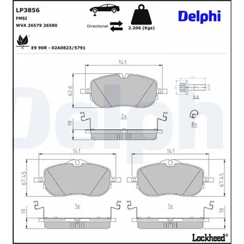 Brzdová destička Sada brzdových destiček, kotoučová brzda DELPHI LP3856