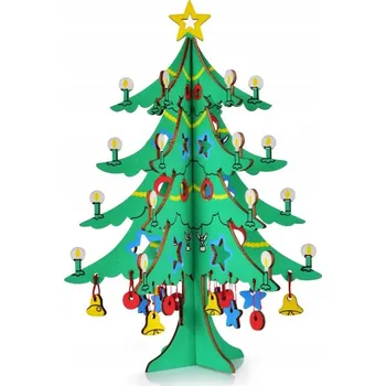 Vánoční dekorace OZDOBENÝ VÁNOČNÍ STROMEK | skládací dřevěná stavebnice | 26 cm