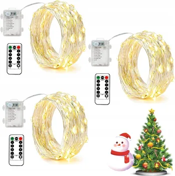 Vánoční dekorace DRÁTKOVÉ SVĚTELNÉ ŘETĚZY 10m, 100 LED, TEPLÁ BÍLÁ, NA BATERIE, K DEKORACI, NA VÁNOČNÍ STROMEK