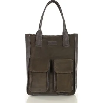Kabelka Marco Mazzini Shopperka s kapsami MAZZINI z pravé kůže; tmavě hnědá semiš