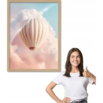 Obraz Obrázek s rámem vzor BALÓN V OBLACÍCH dřevěný rámeček 30x40, dětský pokoj
