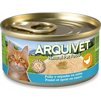 Krmivo pro kočku ARQUIVET konzerva pro kočky kuře v omáčce se šproty 80g