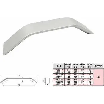 Nábytkové kování ZORA 256/268mm úchytka Al
