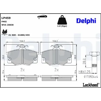 Brzdová destička Sada brzdových destiček, kotoučová brzda DELPHI LP459
