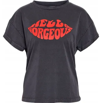 Noisy may Dámské tričko NOISY MAY-27030135 OBSIDIAN TOMATO LIPS Šedé