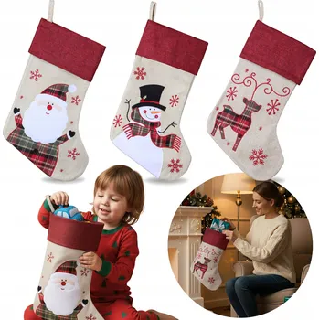 Vánoční dekorace BÉŽOVÁ, vánoční punčocha na dárky, JUTOVÁ punčocha Mikuláše 40 cm 3 ks