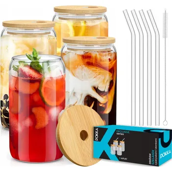 Sklenice SKLENICE NA LATTE ČAJ, KÁVU, NÁPOJE, VÍČKA, TUBA, SADA 4 SADA SKLENIC