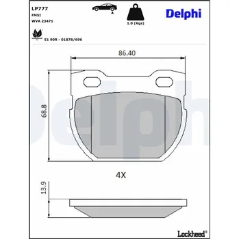 Brzdová destička Sada brzdových destiček, kotoučová brzda DELPHI LP777