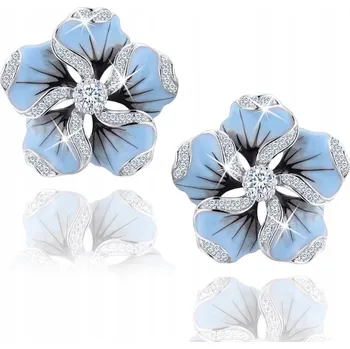 Náušnice Stříbrné náušnice Mennica Bydgoska klasické Ag 925 se zirkonem kytička puzetky