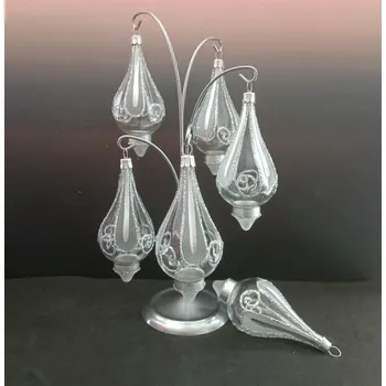 Vánoční ozdoba Vánoční skleněné ozdoby - Žezlo, forma, čirá, malovaný stříbrný dekor, 6ks