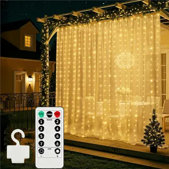 Vánoce Vánoční LED závěs 3x3m 300LED Světýlka USB Dálkové ovládání Háčky Teplá Bílá