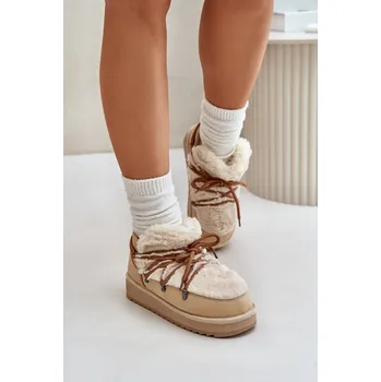 Dámská zimní obuv Nízké Sněhule Na Platformě S Kožešinou D.Franklin DFSH370011 Barva: Béžová, Velikost: 40