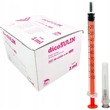 Zdravotnický materiál Inzulínová stříkačka 1 ml s jehlou 0,4 x 13 mm dicoSULIN U-100 Zarys 100 ks