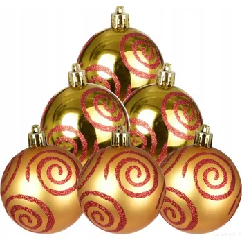 Vánoční ozdoba ZLATÝ VÍR | sada ozdob | 6 ks | zlaté koule s červenými spirálami