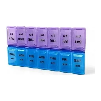 Dávkovač léků Organizer 7 dní týdenní průhledná modrá, průhledná fialová