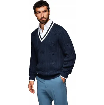 Pánský svetr Ombre svetr OM-SWSW-0151 modrý sýrový/výstřih do V velikost XL