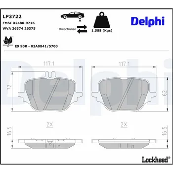 Brzdová destička Sada brzdových destiček, kotoučová brzda DELPHI LP3722