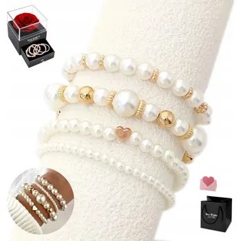 Náramek Dámský perlový náramek SADA 4 kusů, broušené PERLY, šperkovnice