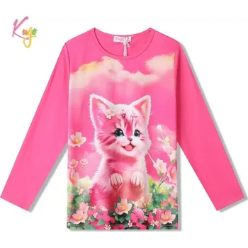 Dívčí tričko Dívčí tričko dlouhý rukáv Kugo ST3621 tmavě růžové (Pohodlné tričko pro dívky s kočičkou)