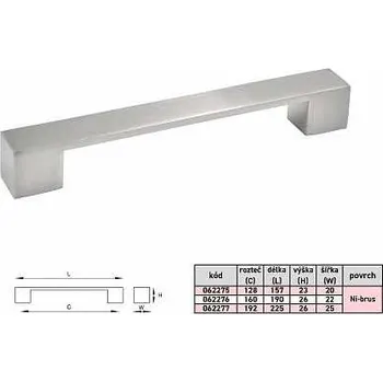 Nábytkové kování NIKOL 160/192mm úchytka Ni-broušený