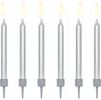 Dortová svíčka Narozeninové svíčky hladké, stříbrné, 6 cm Party Deco