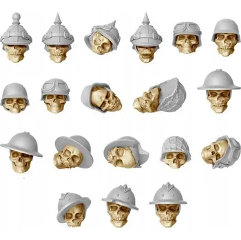 Plastikový model 3D tištěná sada Lebky s helmami 1:48 - lebky v helmách 40 ks