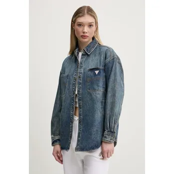 Dámská košile Džínová košile Guess Originals dámská, tmavomodrá barva, relaxed, s klasickým límcem, W5RG67 D4XY0 W5RG67.D4XY0 59J, vel. S