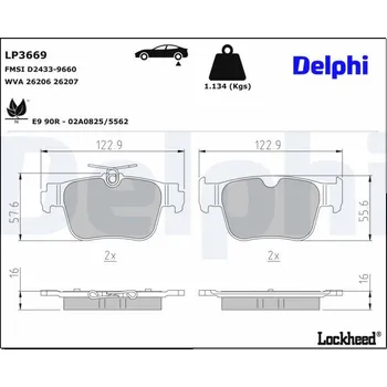 Brzdová destička Sada brzdových destiček, kotoučová brzda DELPHI LP3669