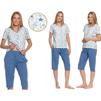 Dámské pyžamo BAVLNĚNÉ DÁMSKÉ PYŽAMO MORAJ 3/4 KALHOTY KRÁTKÝ RUKÁV KVĚTINOVÝ VZOR S