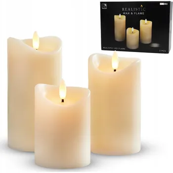 Svíčka 3x LED voskové svíčky na baterie, náhrady do hřbitovních svíček s pohyblivým plamenem