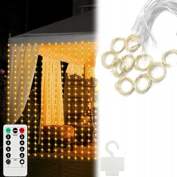 Vánoce Světelný závěs 300 LED TEPLÁ BÍLÁ Girlanda Světýlka 3x3m USB + dálkové ovládání