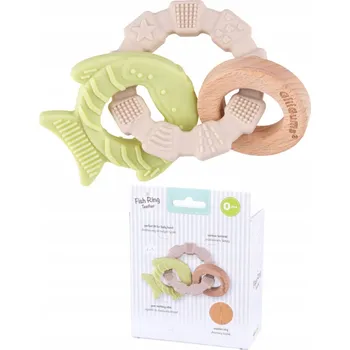 Hračka pro kojence GILIGUMS silikonové kousátko s dřevěným kroužkem 0m+