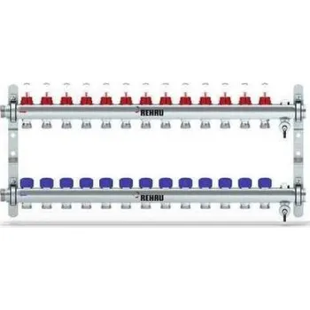 rozdělovač topení Rehau HKV-D13 rozdělovač 13 okruhů pro podlahové topení, s průtokoměry, nerez ocel