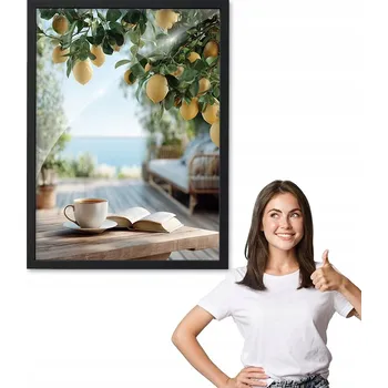 Obraz Obraz s rámem, motiv LÉTO V ŘECKU černý rámeček 30x40 do kuchyně jídelny