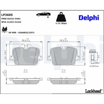 Brzdová destička Sada brzdových destiček, parkovací brzda DELPHI LP3605