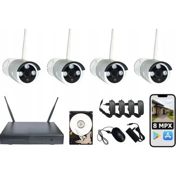 Bezpečnostní kamera 4 BEZDRÁTOVÉ VENKOVNÍ KAMERY WiFi MONITOROVACÍ SET 8 MPX disk 2TB